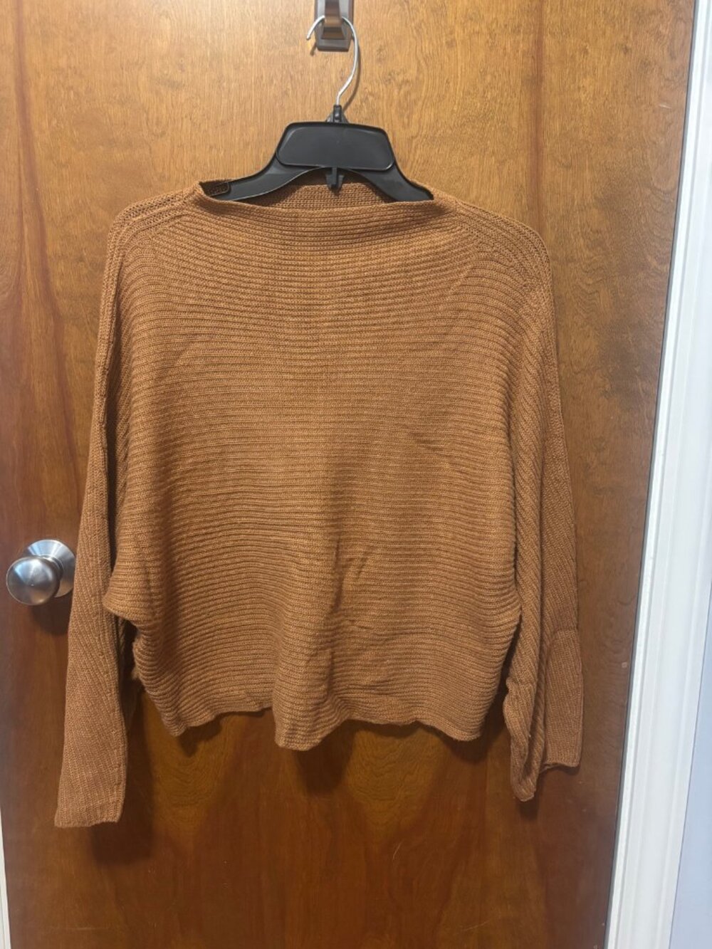 Leith Oversized Knit Sweater Camel Boat Neck XS